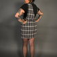 Sleeveless Tweed Low V-Neck Plaid Overall Mini Dress in Black/White