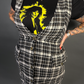 Sleeveless Tweed Low V-Neck Plaid Overall Mini Dress in Black/White