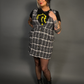 Sleeveless Tweed Low V-Neck Plaid Overall Mini Dress in Black/White
