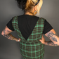Sleeveless Tweed Low V-Neck Plaid Overall Mini Dress in Green