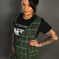 Sleeveless Tweed Low V-Neck Plaid Overall Mini Dress in Green