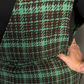 Sleeveless Tweed Low V-Neck Plaid Overall Mini Dress in Green