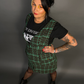 Sleeveless Tweed Low V-Neck Plaid Overall Mini Dress in Green