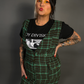 Sleeveless Tweed Low V-Neck Plaid Overall Mini Dress in Green