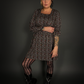 Square Neck Long Sleeve Babydoll Dress with Pockets Floral Print on Charcoal