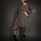 Square Neck Long Sleeve Babydoll Dress with Pockets Floral Print on Charcoal