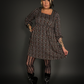 Square Neck Long Sleeve Babydoll Dress with Pockets Floral Print on Charcoal