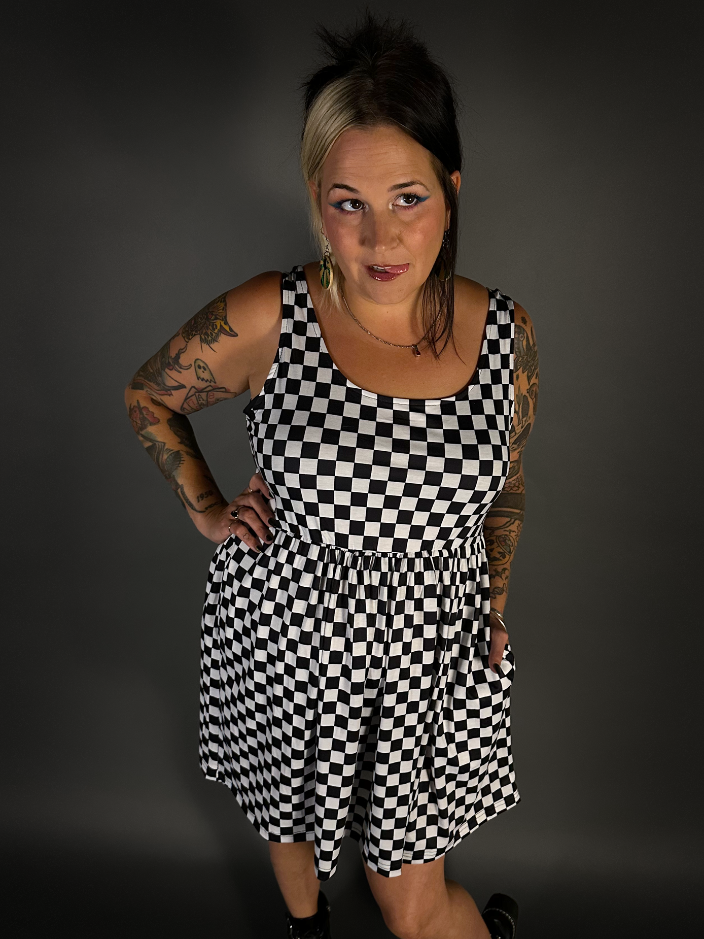 Tommyrot-Checkered-Sleeveless-Stretch-Skater-Dress-with-Pockets-1