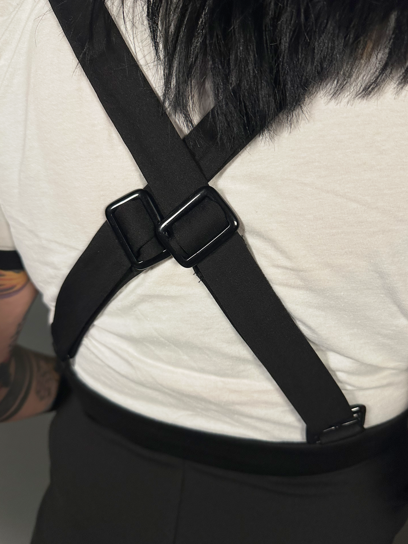 Tommyrot High Waist Zip Up Front Skirt with Adjustable Shoulder Straps in Black