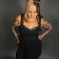 Tommyrot Lace Detail Corset Dress w/ Faux Leather Shoulder Straps in Black