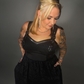Tommyrot Lace Detail Corset Dress w/ Faux Leather Shoulder Straps in Black