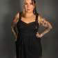 Tommyrot Lace Detail Corset Dress w/ Faux Leather Shoulder Straps in Black