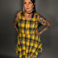 Tommyrot Mustard Yellow Plaid Sleeveless Mini Swing Dress with Front Zipper