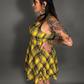 Tommyrot Mustard Yellow Plaid Sleeveless Mini Swing Dress with Front Zipper
