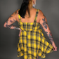 Tommyrot Mustard Yellow Plaid Sleeveless Mini Swing Dress with Front Zipper