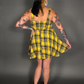 Tommyrot Mustard Yellow Plaid Sleeveless Mini Swing Dress with Front Zipper