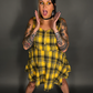 Tommyrot Mustard Yellow Plaid Sleeveless Mini Swing Dress with Front Zipper