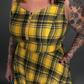Tommyrot Mustard Yellow Plaid Sleeveless Mini Swing Dress with Front Zipper