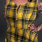 Tommyrot Mustard Yellow Plaid Sleeveless Mini Swing Dress with Front Zipper