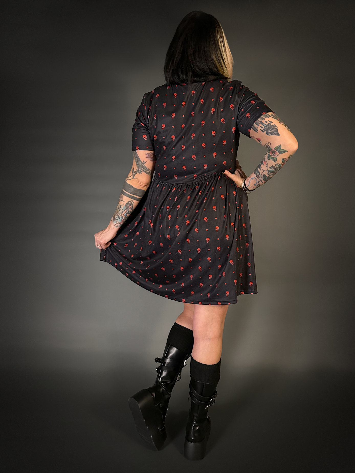 Tommyrot "Hearts and Skulls" Short Sleeve Stretch Skater Dress