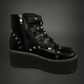 Tommyrot "Lola" Heart Studded Platform Ankle Combat Boots with Buckles