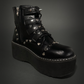 Tommyrot "Lola" Heart Studded Platform Ankle Combat Boots with Buckles