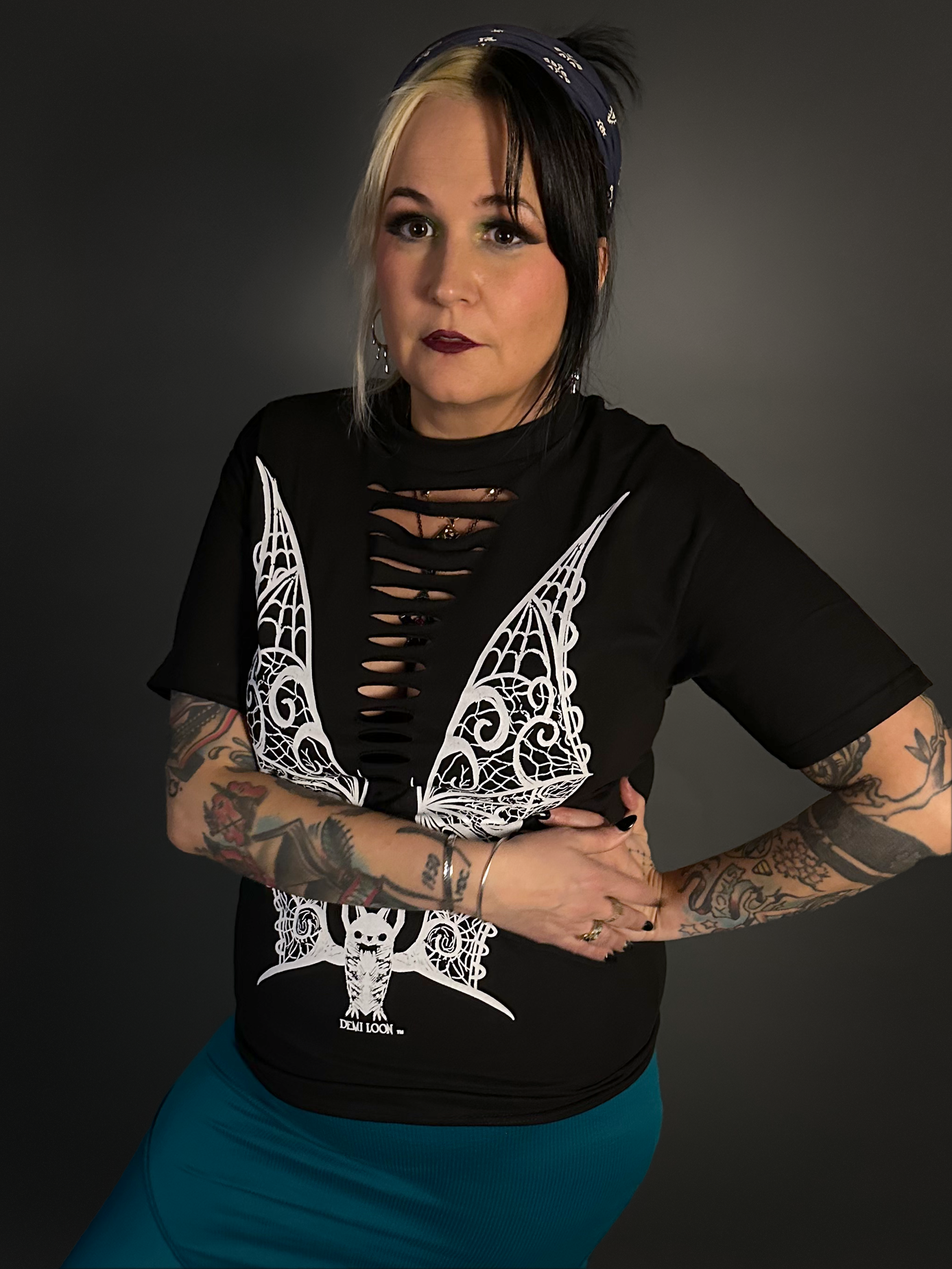 Vampire Lace Wings Slashed Front UNISEX T-Shirt by Demi Loon