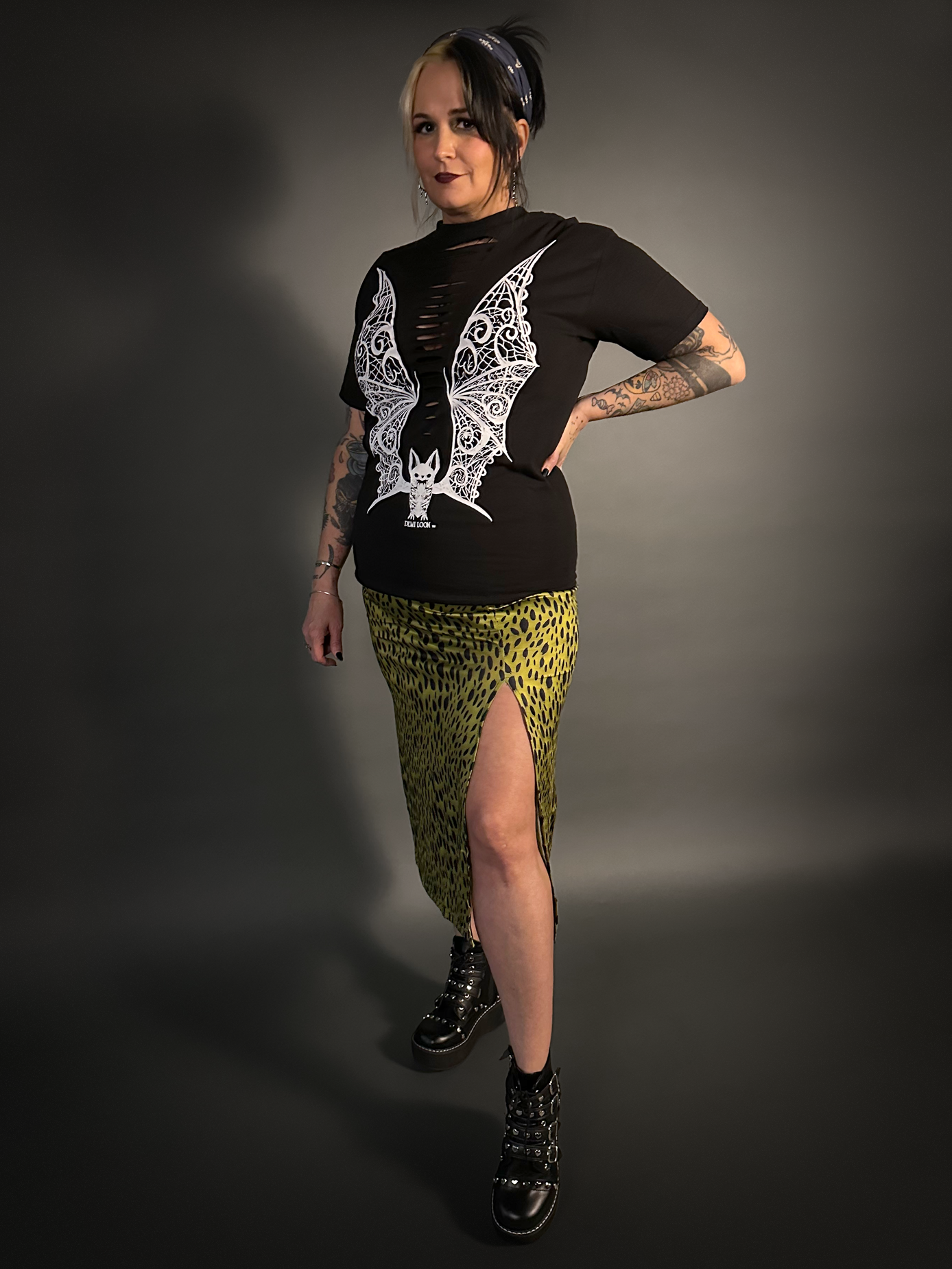 Vampire Lace Wings Slashed Front UNISEX T-Shirt by Demi Loon