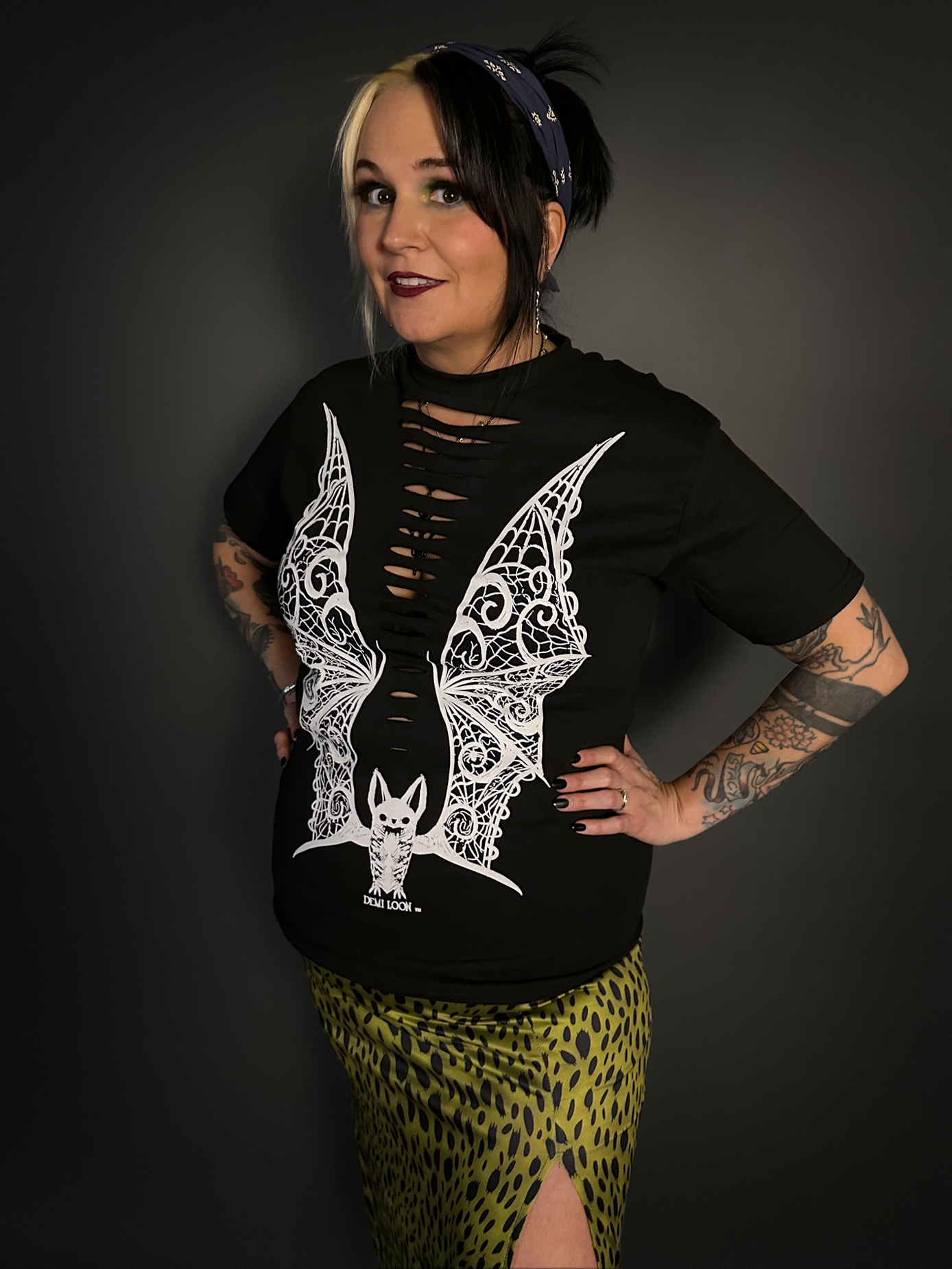 Vampire Lace Wings Slashed Front UNISEX T-Shirt by Demi Loon