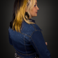 Vintage Style Quality Cropped Stretch Jean Jacket in Dark Blue Denim