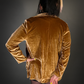 Vintage Style Long Velvet Indie Style Blazer Jacket in Ginger Brown